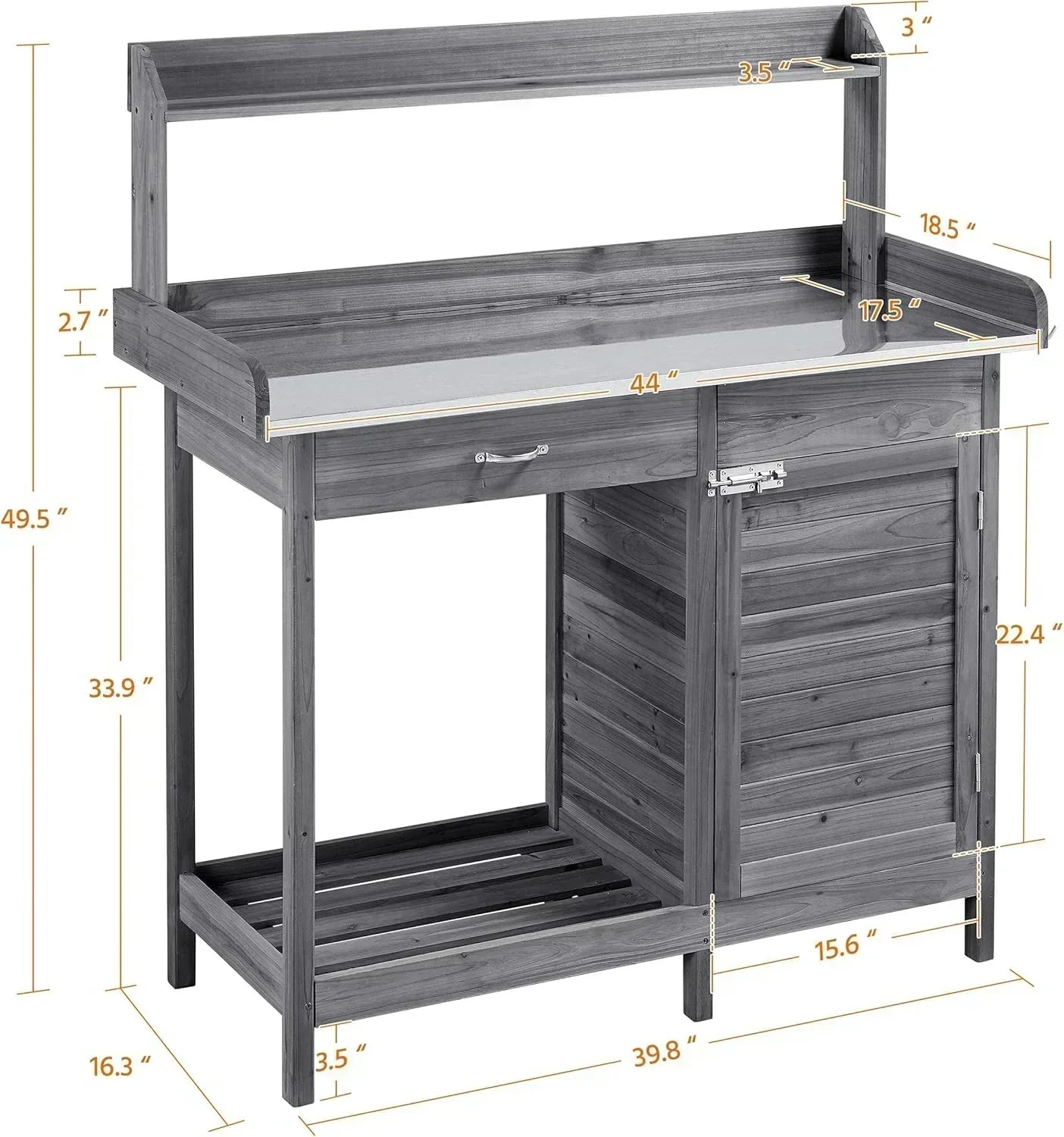 Yaheetech Outdoor Garden Potting Bench Table Work Bench Metal Tabletop Cabinet Drawer wourant