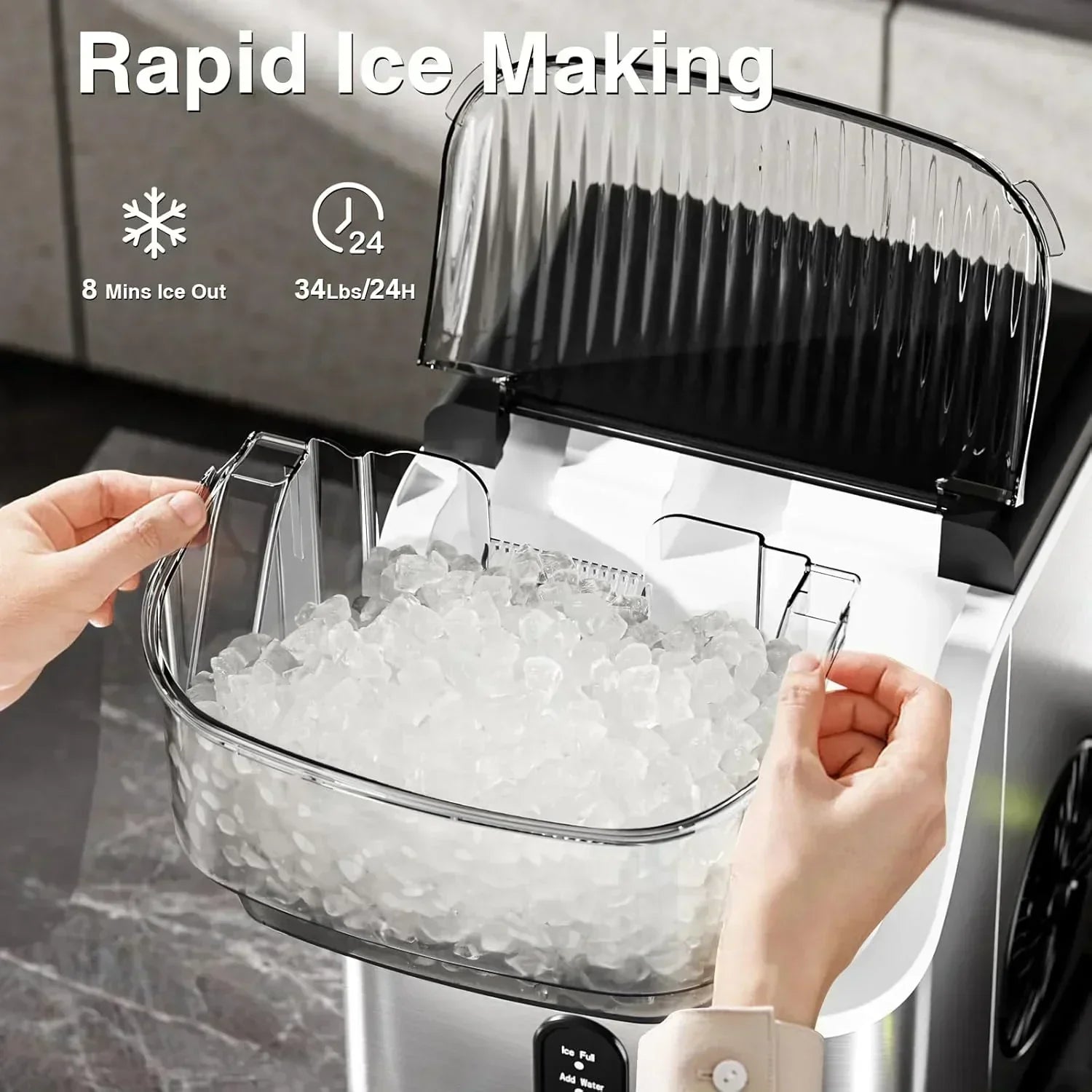 Nugget Ice Makers Countertop Pebble Ice Machine with Chewable Pellet Ice Self-Cleaning wourant