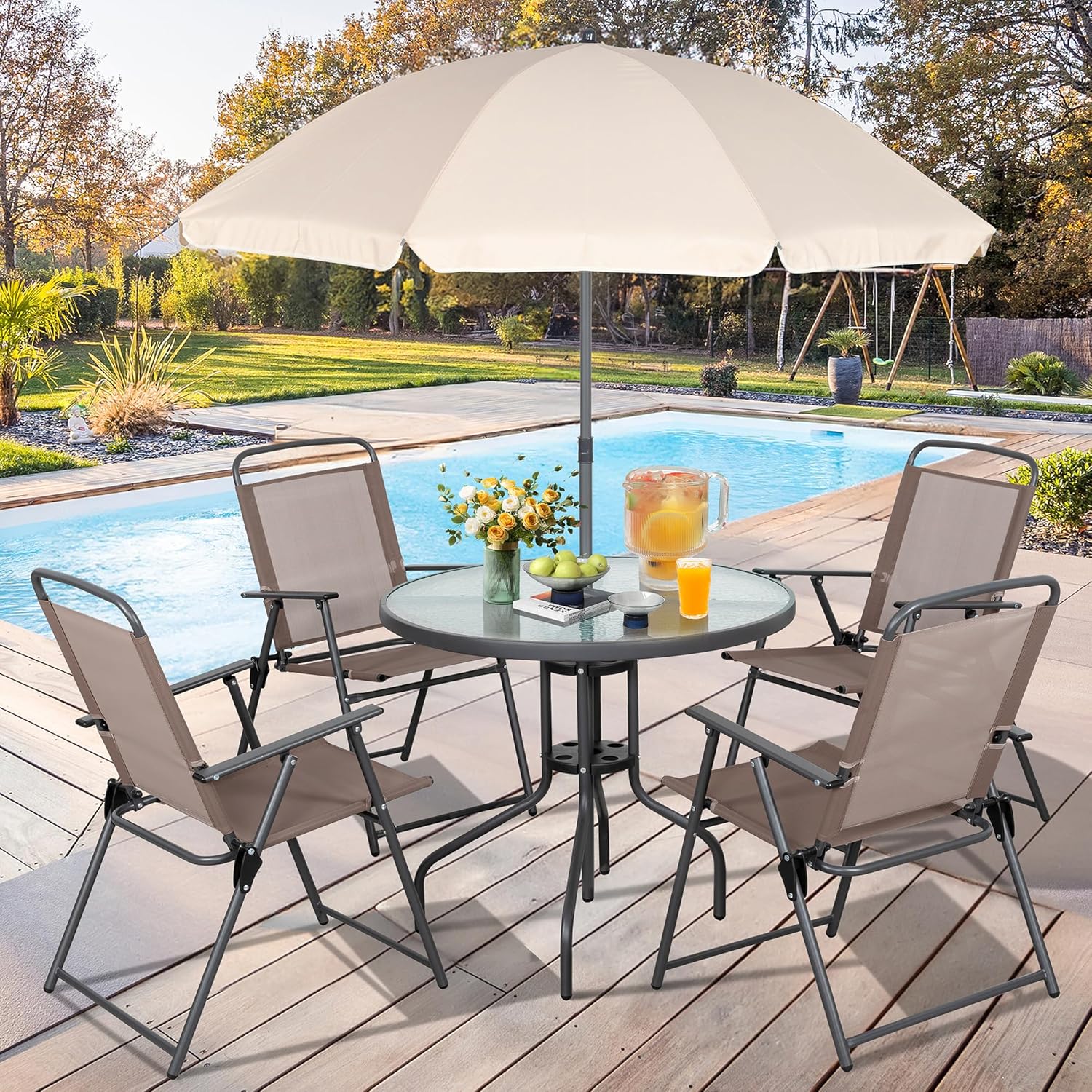 Vongrasig 6 Piece Folding Patio Dining Set Small Metal Outdoor Garden Patio Table and Chair Set wourant