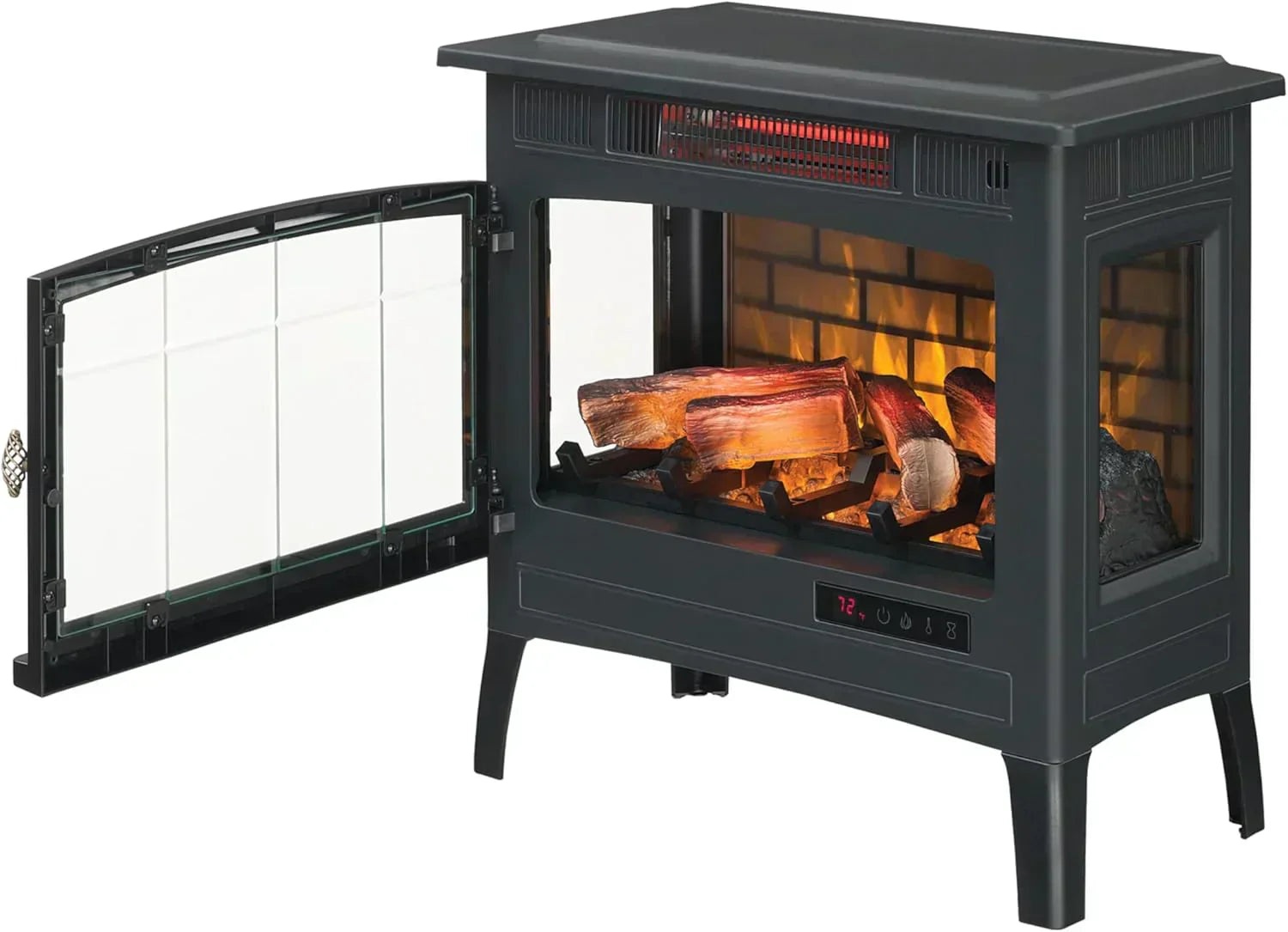 Freestanding Electric Fireplace Stove Heater with 3D Flame Effect for 1000 Sq. Ft wourant