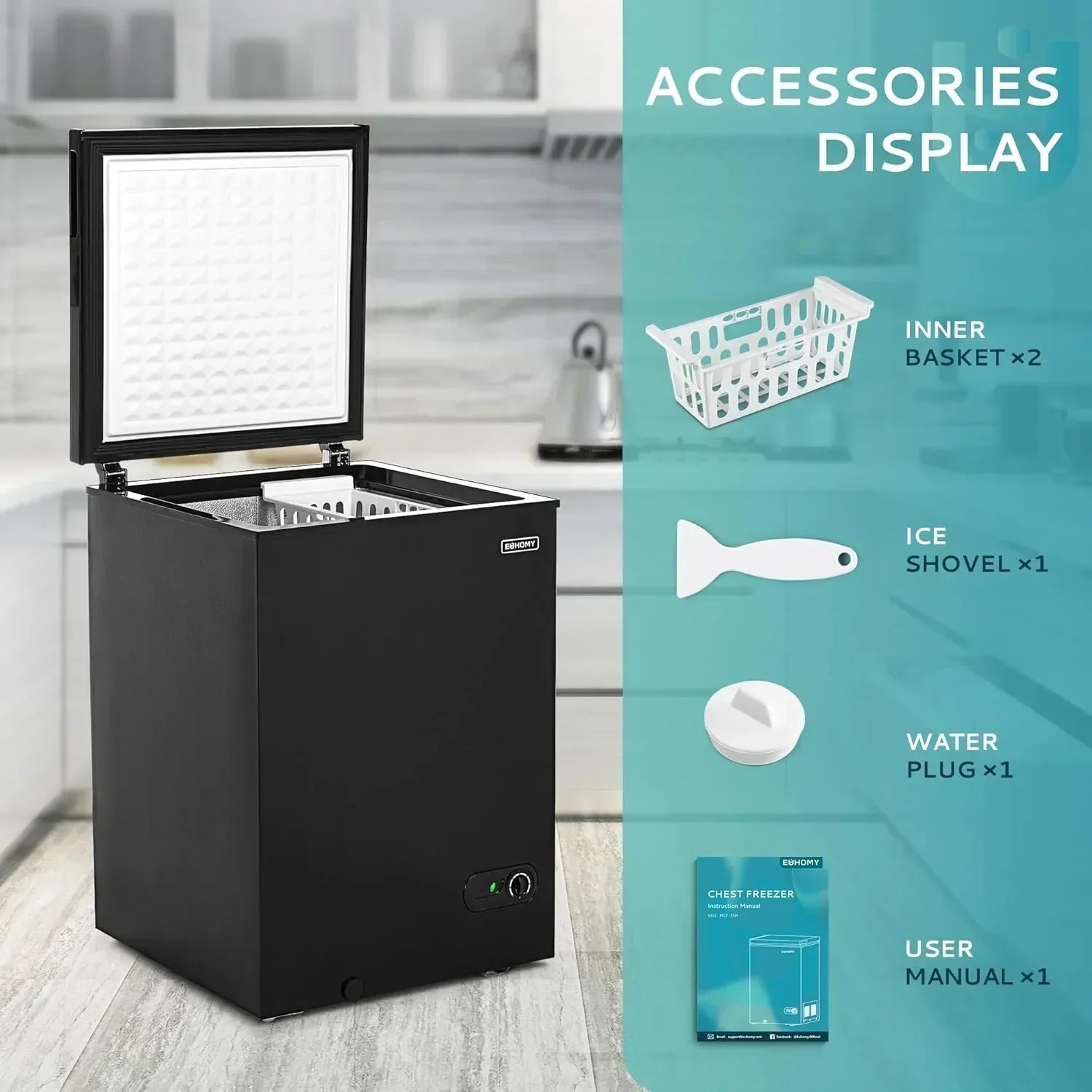 EUHOMY 3.5 Cu.Ft Chest Freezer with Removable Basket Small Deep Freezer Adjustable 7 Thermostat wourant