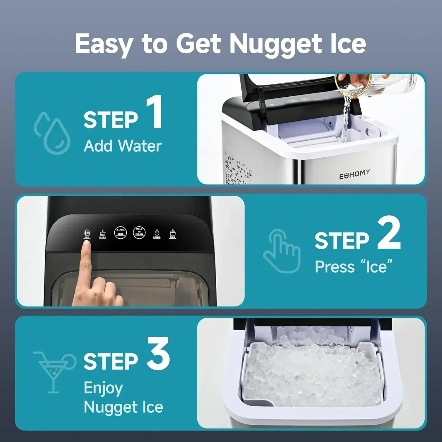 EUHOMY Nugget Ice Maker Countertop Ready in 8 Mins Self-Cleaning Portable Ice Makers Machine wourant