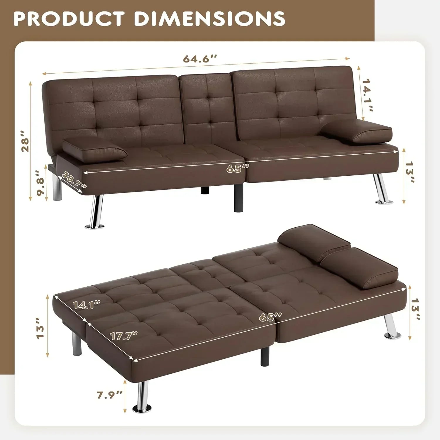Homall Futon Sofa Bed Leather Futon Couch with Armrests Adjustable Recliner Sleeper Sofa Bed wourant