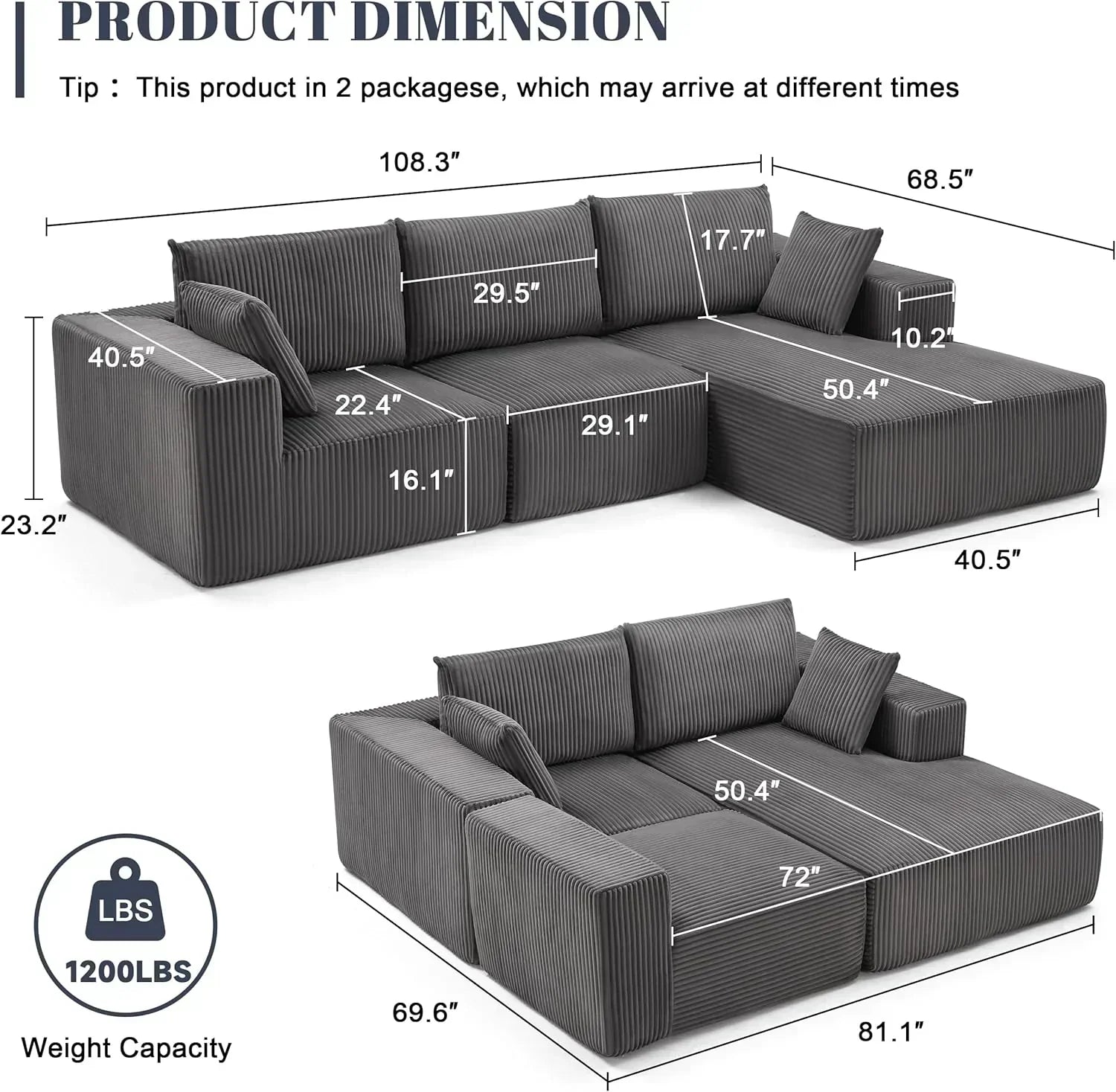 108-inch modular sofa cloud modular sofa with deep seat and reclining chair upholstered sofa wourant