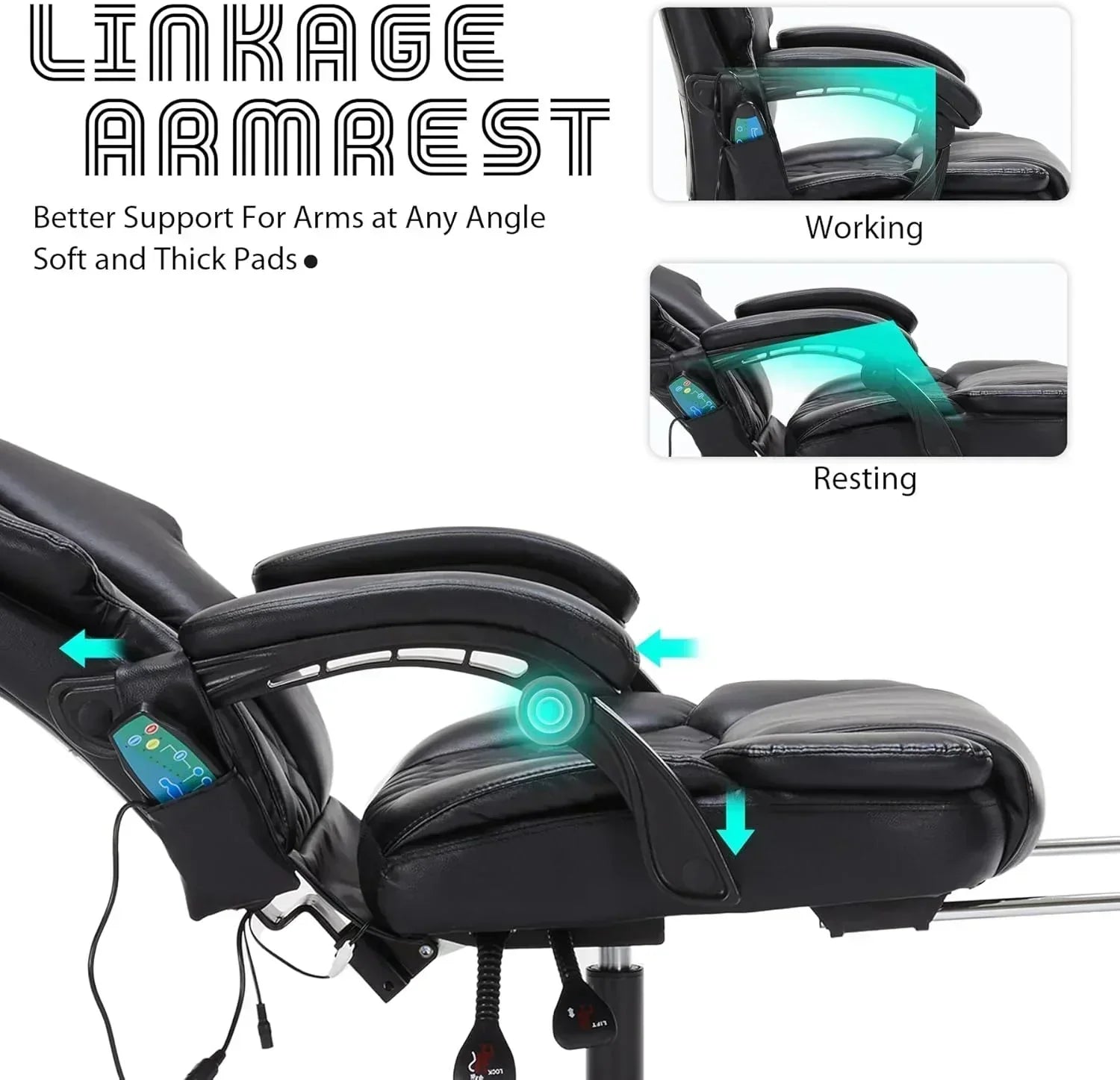 Massage Office Chair with Footrest 6 Point Vibration and Heating Home Office Desk Chair wourant