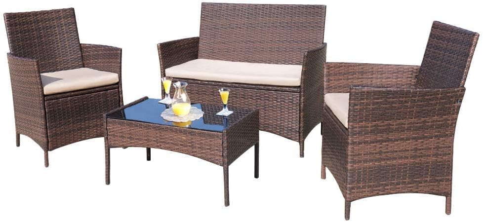 4 piece outdoor patio furniture set rattan chair wicker set wourant