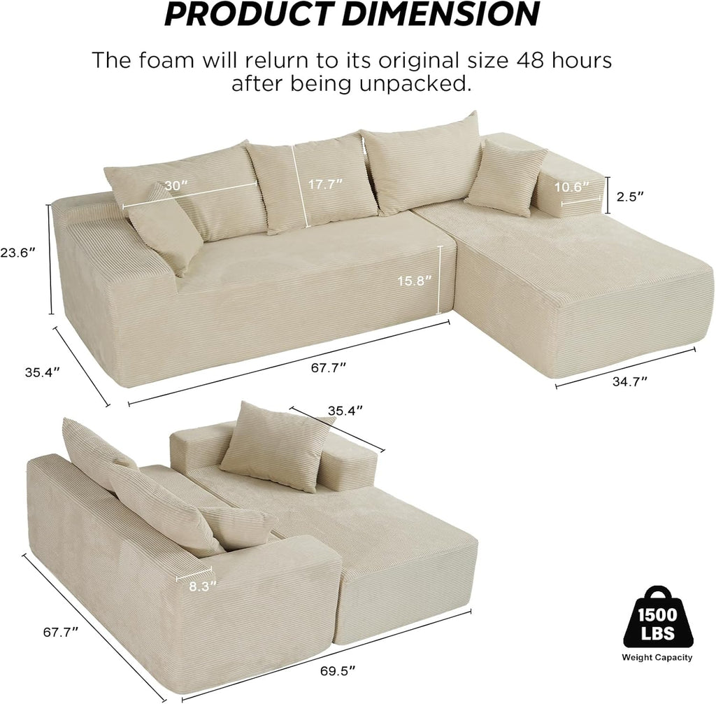 Cloud sofa with L-shaped lounge chair modern modular sofa with deep seats wourant