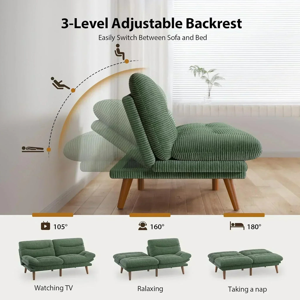 Convertible Futon Sofa Bed 66 Inch Corduroy Futon Sofa Recliner Sofa Bed for Small Spaces wourant