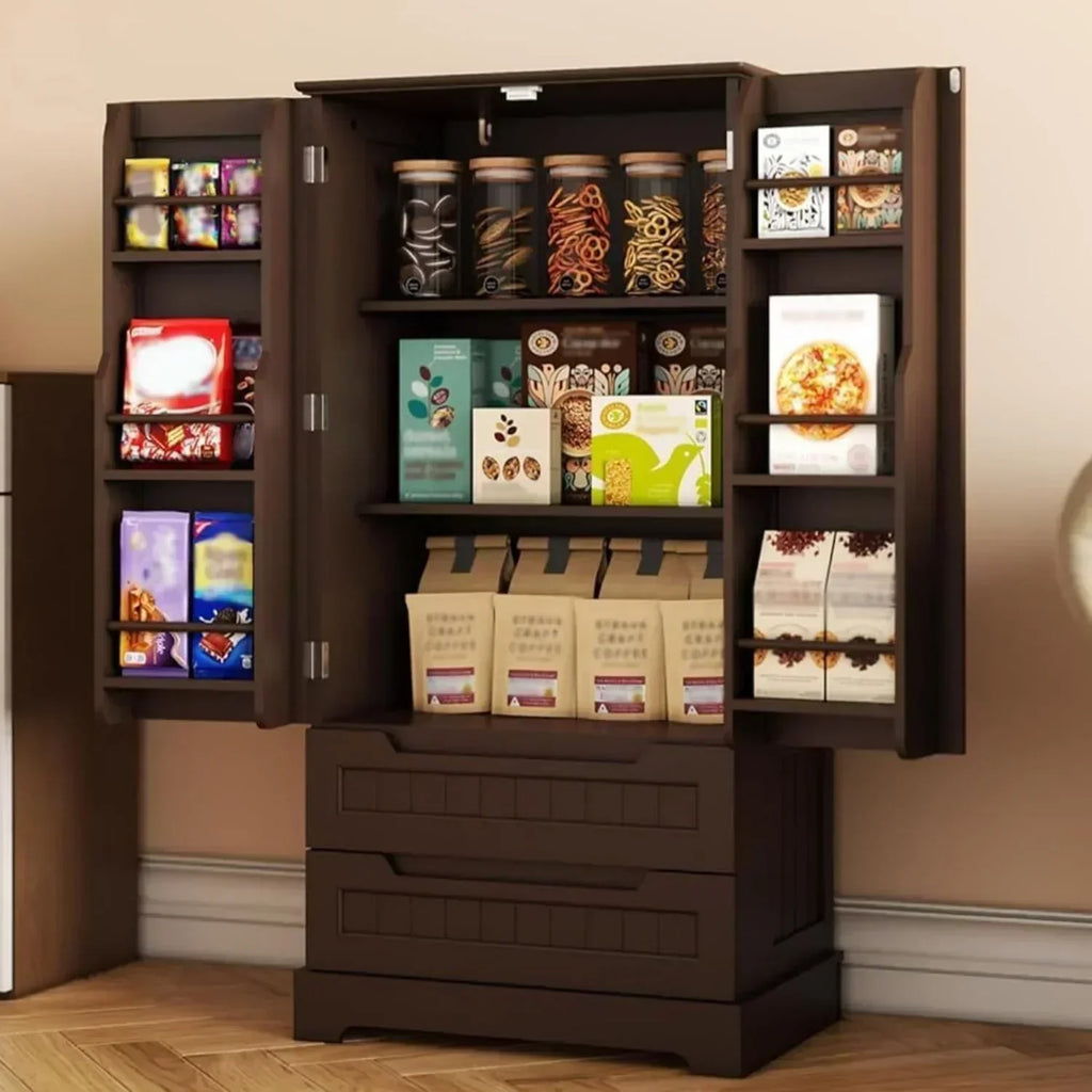 Gizoon Kitchen Pantry Cabinet with Drawers Freestanding Bathroom Storage Cabinet with Doors wourant