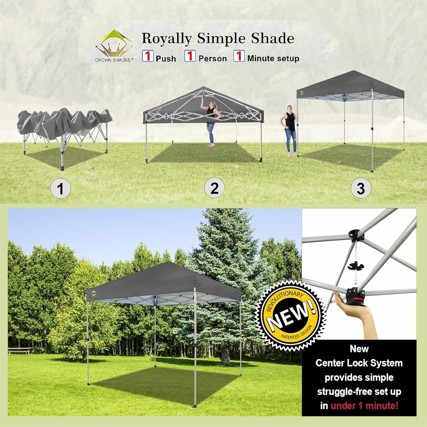 10x10 Pop-Up Awning One-Click Installation Beach Tent Outdoor Sunshade Silver Coated Top wourant