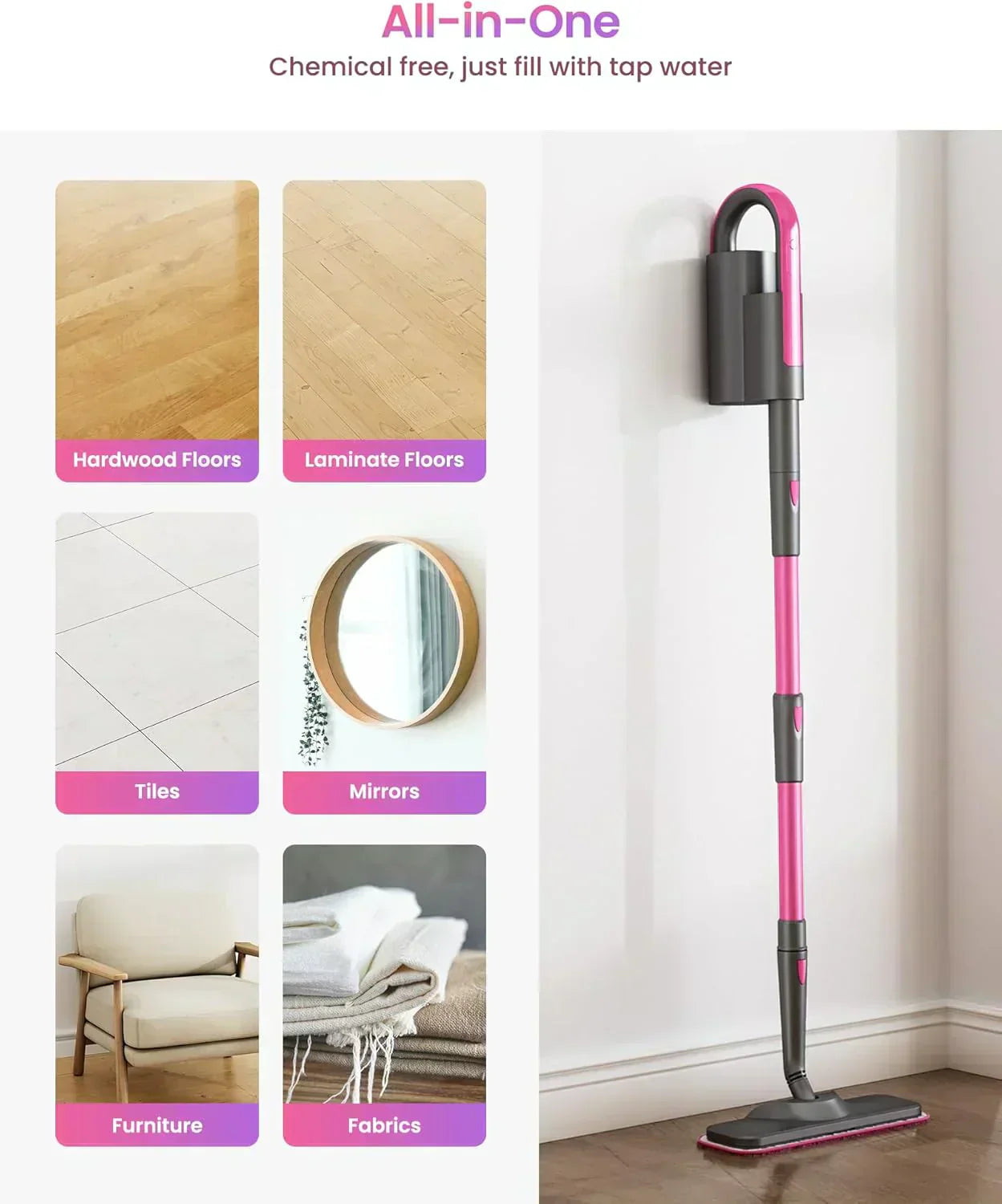7-in-1 Steam Mop Dual-Rod Design with Detachable Handheld Steamer for Walls Grouts Hard Floors wourant