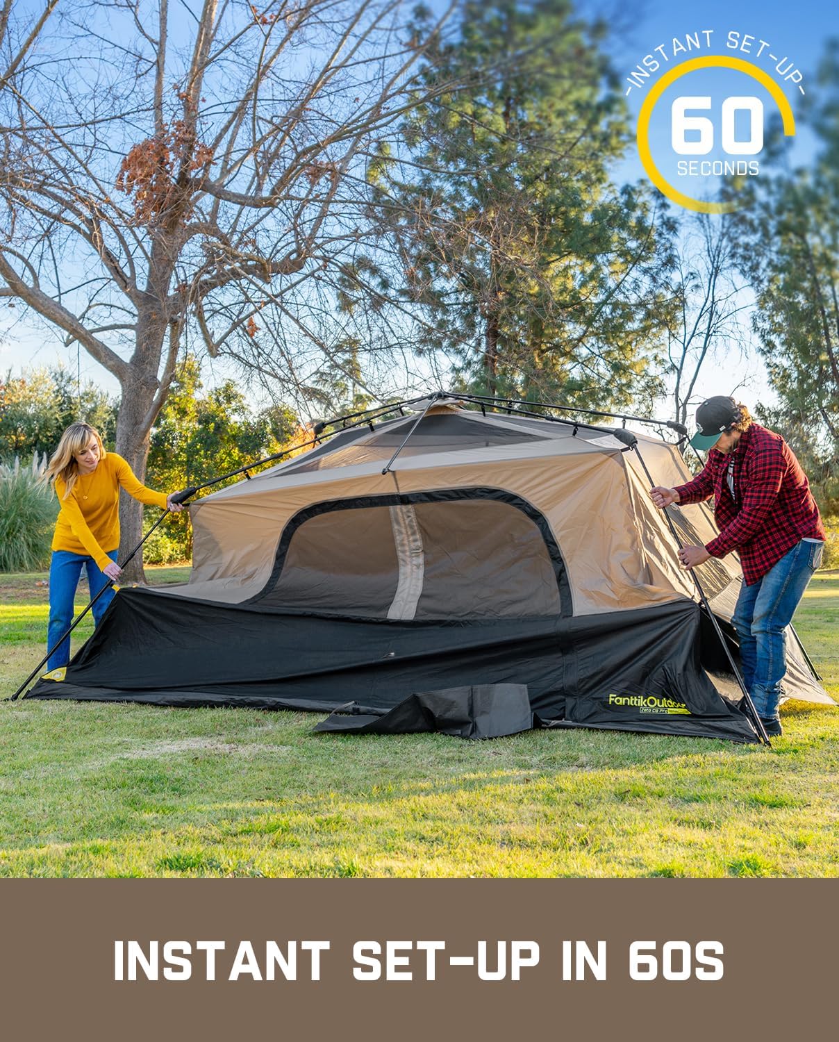 Portable camping tent for 4/6/8/10 people with instant cabin and rainproof and windproof wourant