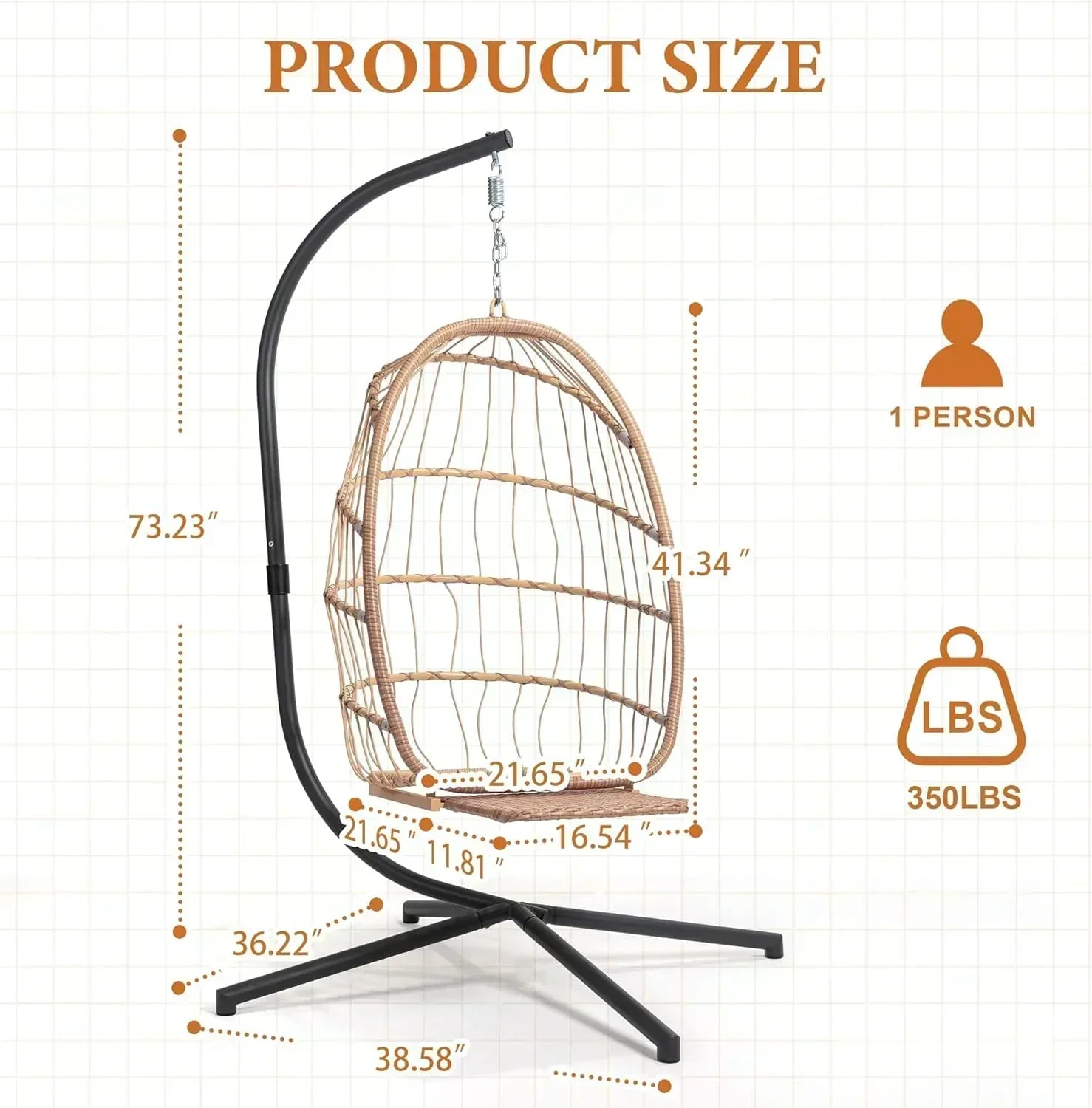 Yechen Indoor Outdoor Egg Hanging Chair Stand Patio Wicker Swing Egg Chair Swinging Chair wourant