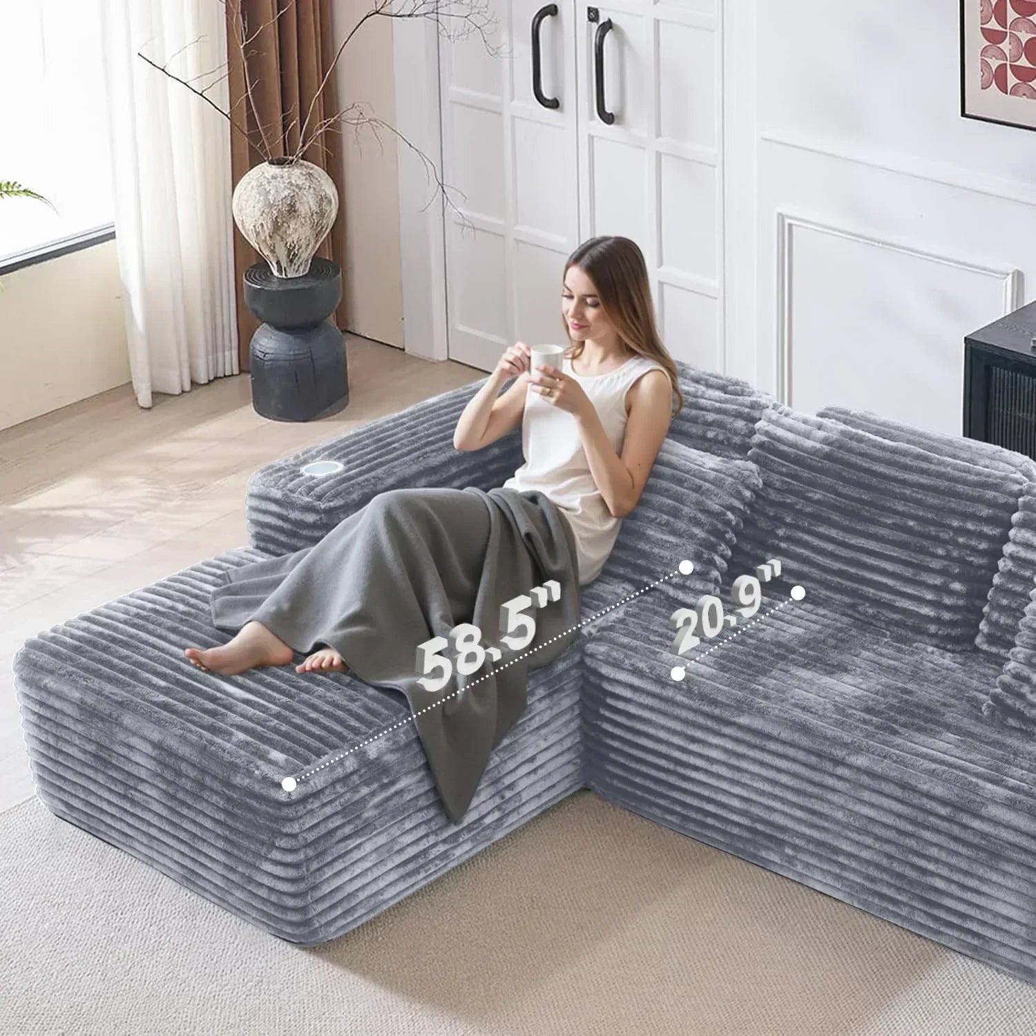Cloud section sofa with L-shaped recliner modern modular sofa built-in cup holder wourant