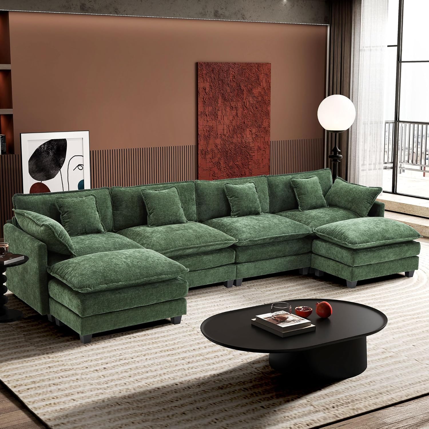 111.4 Inch L Shaped Modern Sofa Modular Cloud Sofa with Ottoman 4 Seater Chenille Deep Seat Sofa wourant
