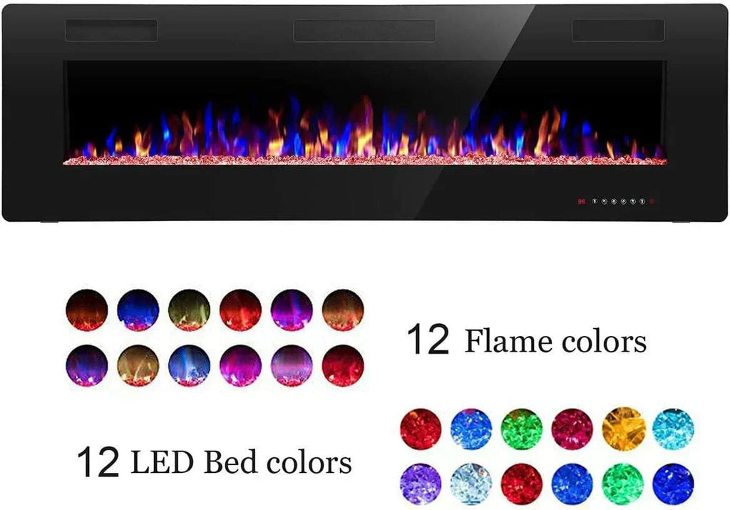 R.W.FLAME 60" Recessed and Wall Mounted Electric Fireplace Low Noise Fit for 2 x 6 Stud wourant
