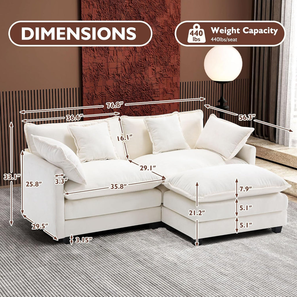 111.4 Inch L Shaped Modern Sofa Modular Cloud Sofa with Ottoman 4 Seater Chenille Deep Seat Sofa wourant