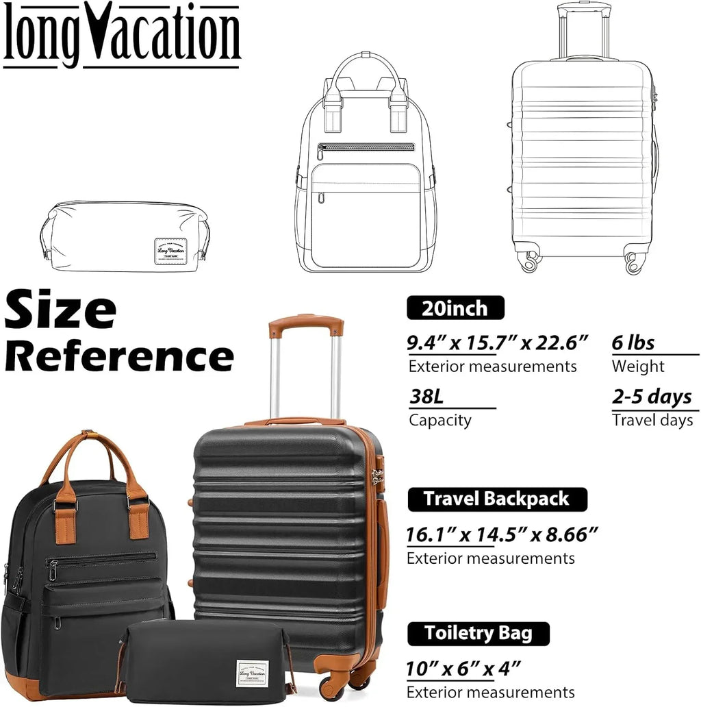LONG VACATION 6 Piece Luggage Set Carry on Suitcase with ABS+PC hardshell Spinner Wheels wourant