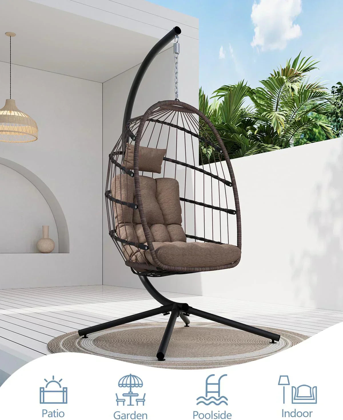 SWITTE Egg Chair Outdoor with Stand Indoor Wicker Hanging Egg Swing Chair with Cushion wourant