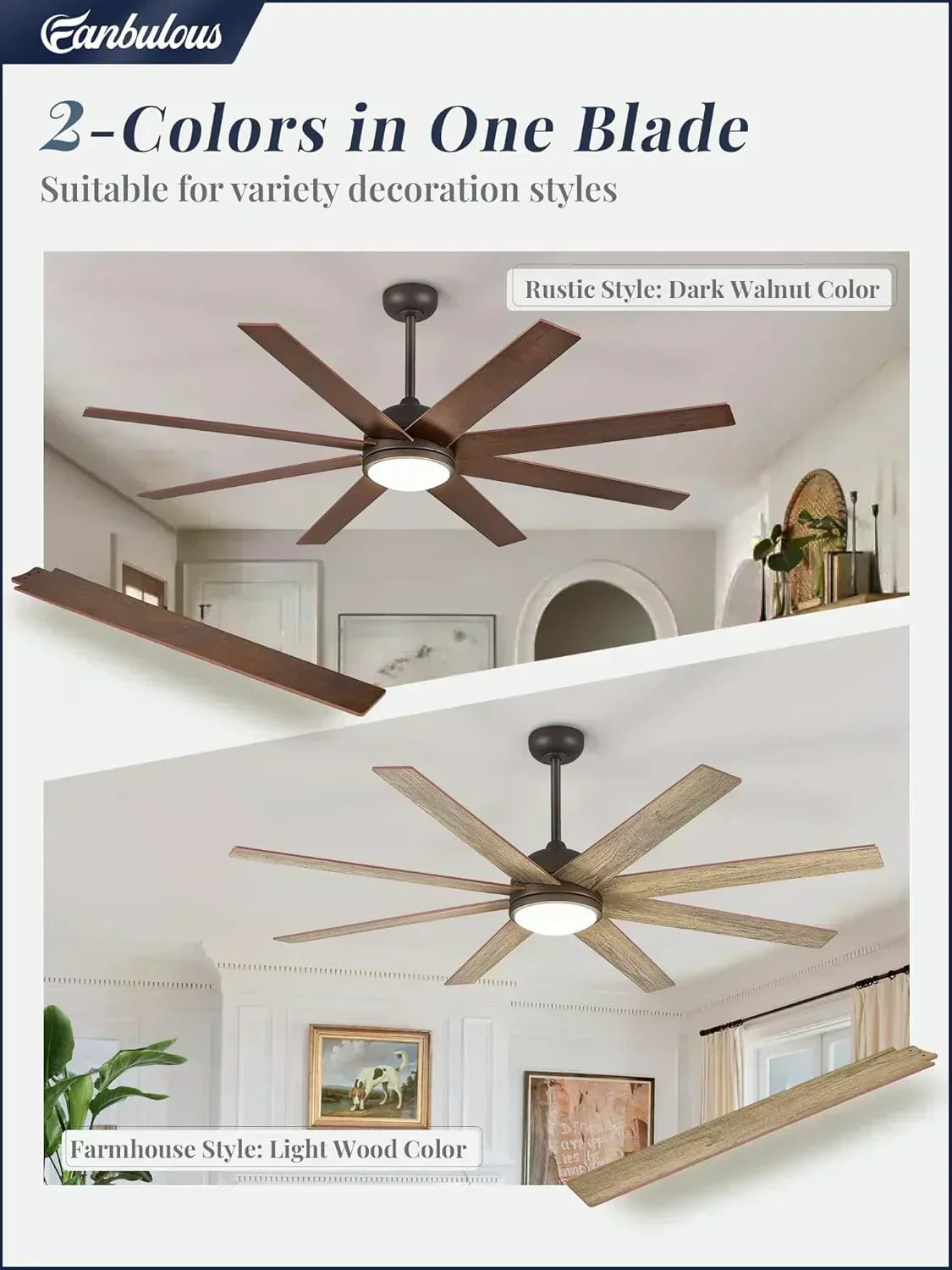 Ceiling Fan Indoor/Outdoor 8 Blades 65 inches wourant