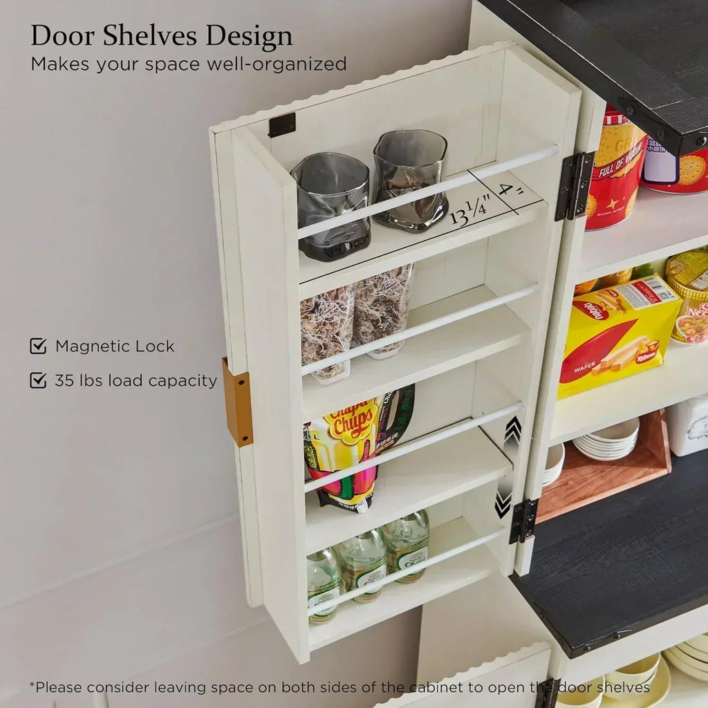 Fluted Pantry Cabinet 72" Tall Modern Storage Cabinet with 4 Doors Organizer Drawer wourant