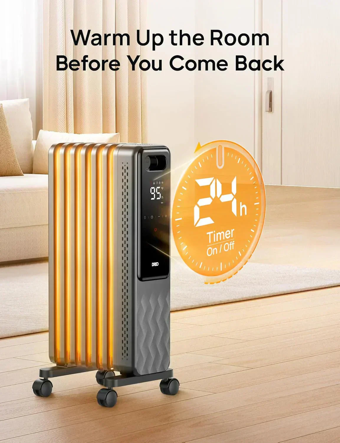 Indoor electric radiant heater with overheat and tip-over protection digital thermostat wourant