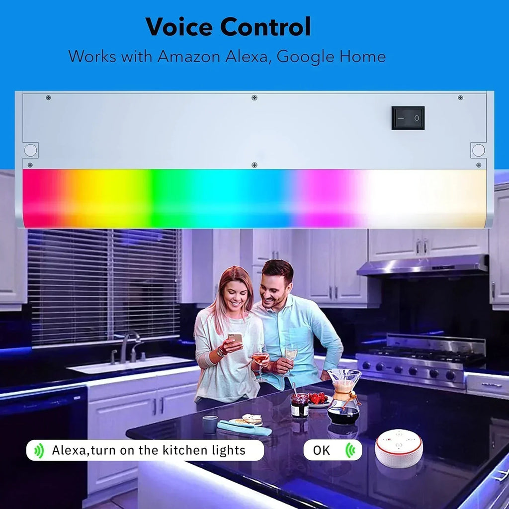 Smart under-cabinet lighting strip white and color-changing dimmable wourant
