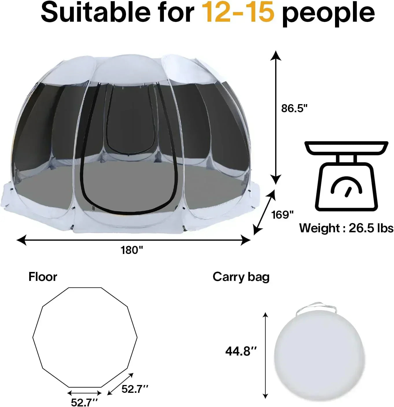 Screen gazebo sleeps 6-10-15 people Igloo-style canopy tent mosquito net on the sides Perfect wourant