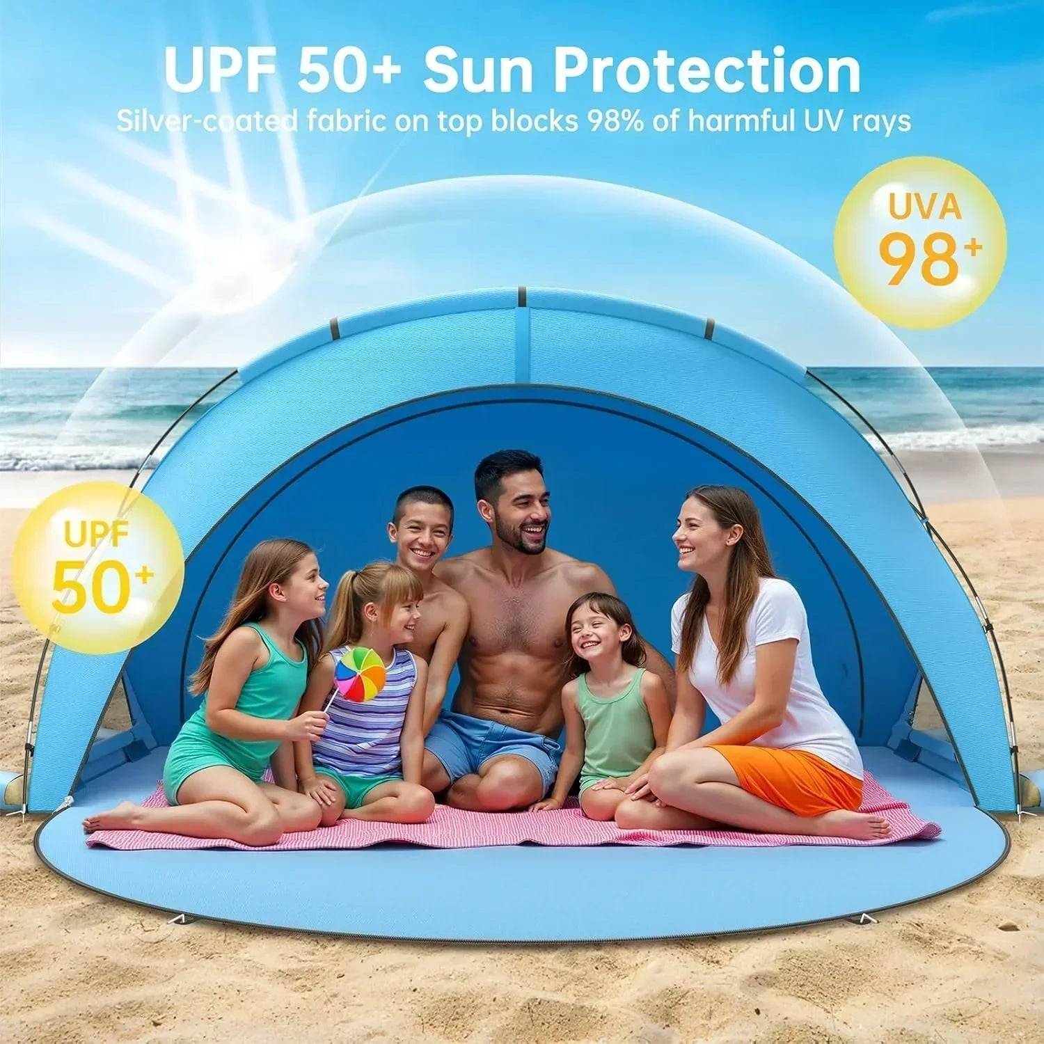 Beach Tent Sun Shelter Beach Shade Tent with UPF50+ UV Protection Beach Sun Shelter Beach Shade wourant