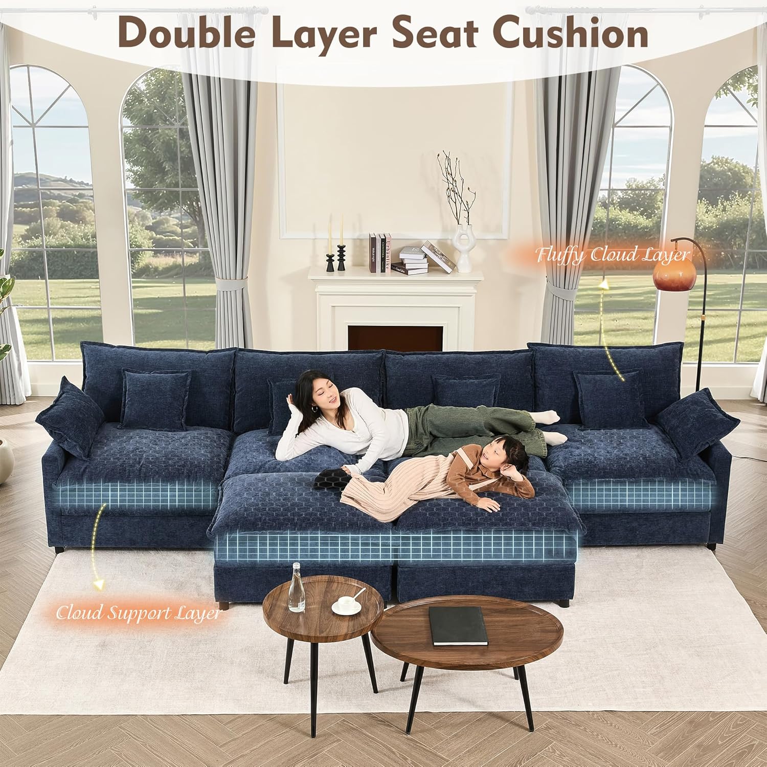 108 Inch U Shape Sofa Sectional Sofa Comfortable Cloud Sofa Living Room Deep Seat Sofa wourant