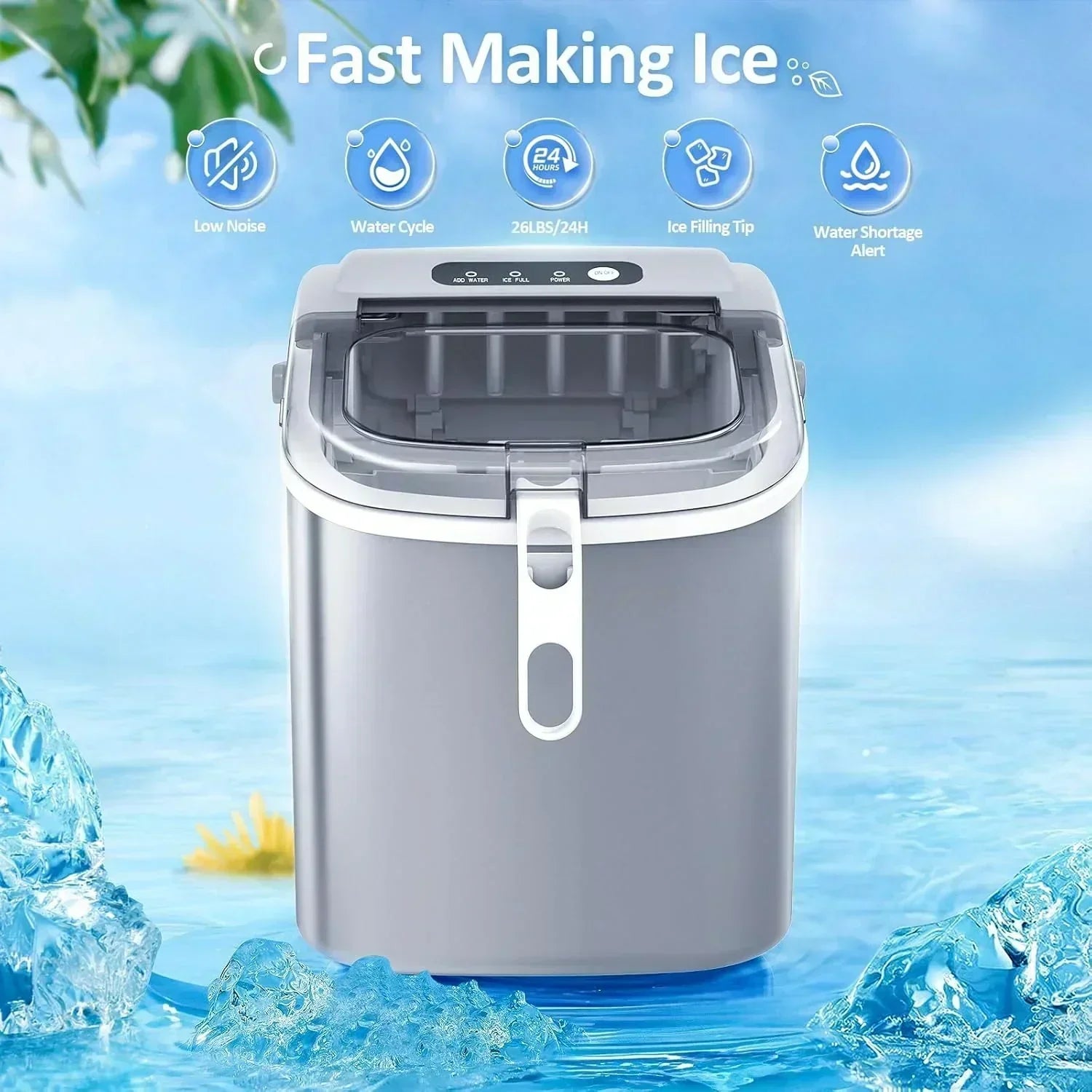 Nugget Ice Makers Countertop Pebble Ice Machine with Chewable Pellet Ice Self-Cleaning wourant