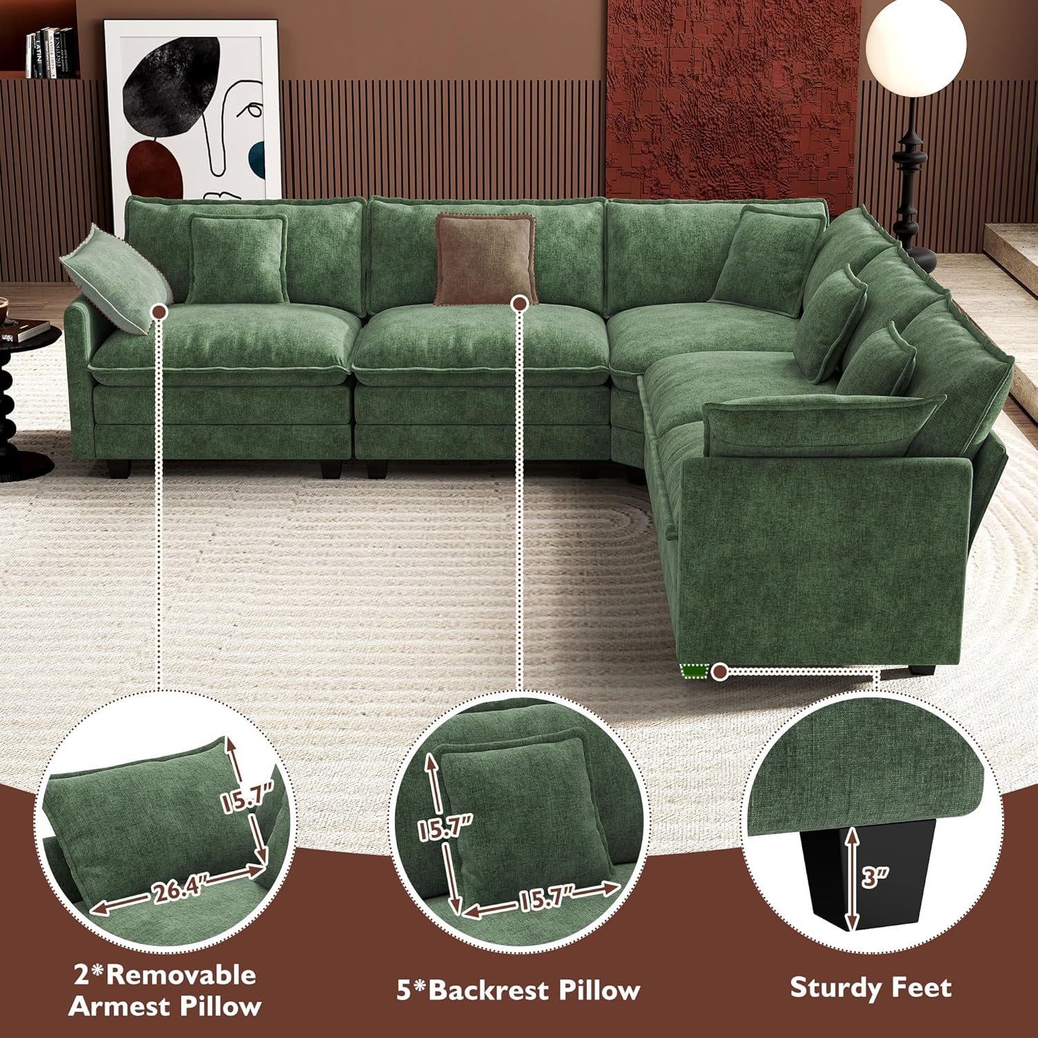 ihanherry 146-inch U-shaped modern sofa modular area cloud sofa wourant
