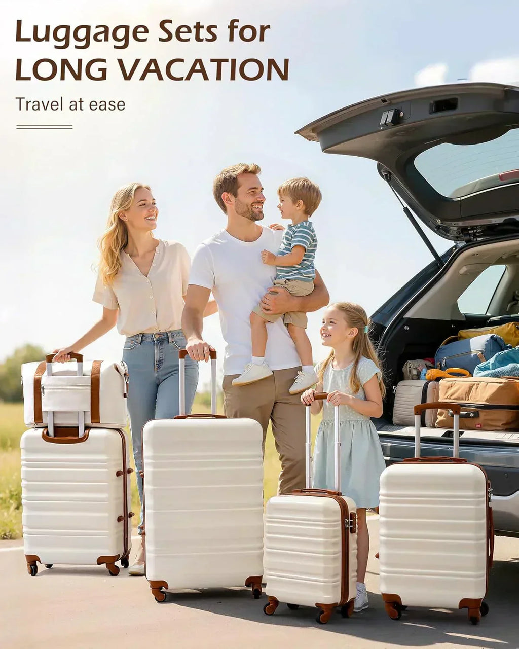 LONG VACATION 6 Piece Luggage Set Carry on Suitcase with ABS+PC hardshell Spinner Wheels wourant