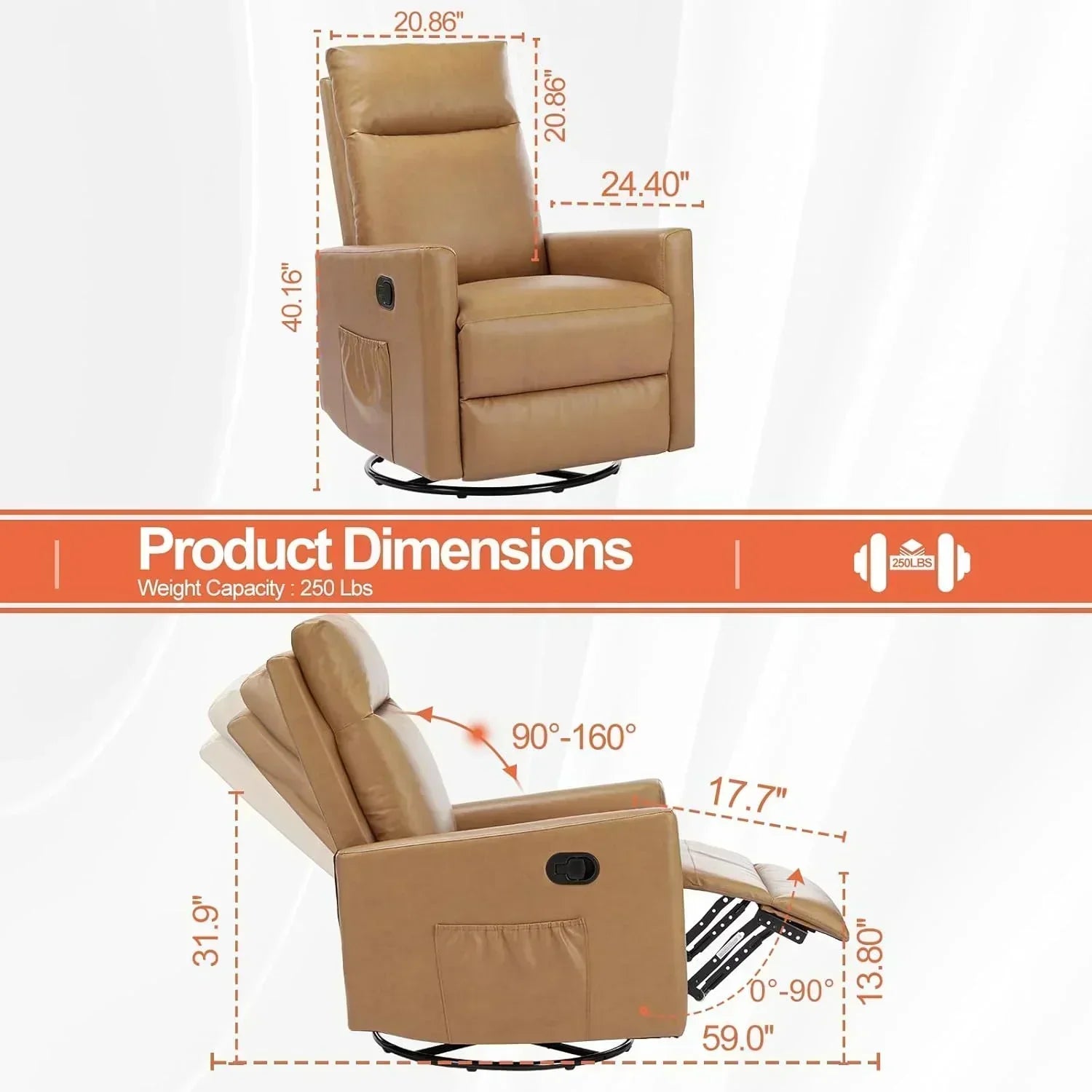 Sweet and crisp rocking chair 360 degree rotating recliner with sliding function wourant