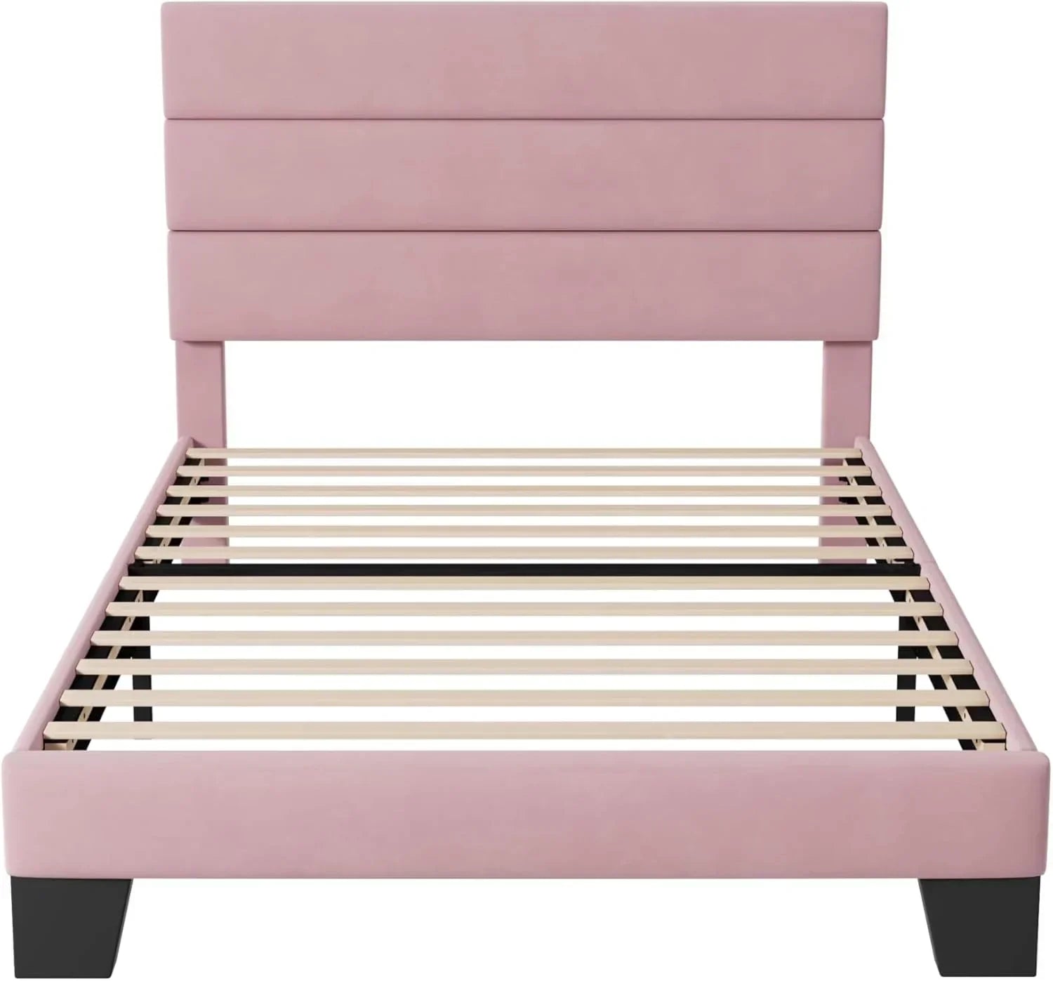 Allewie Queen Size Platform Bed Frame with Fabric Upholstered Headboard Wooden Slats Support wourant