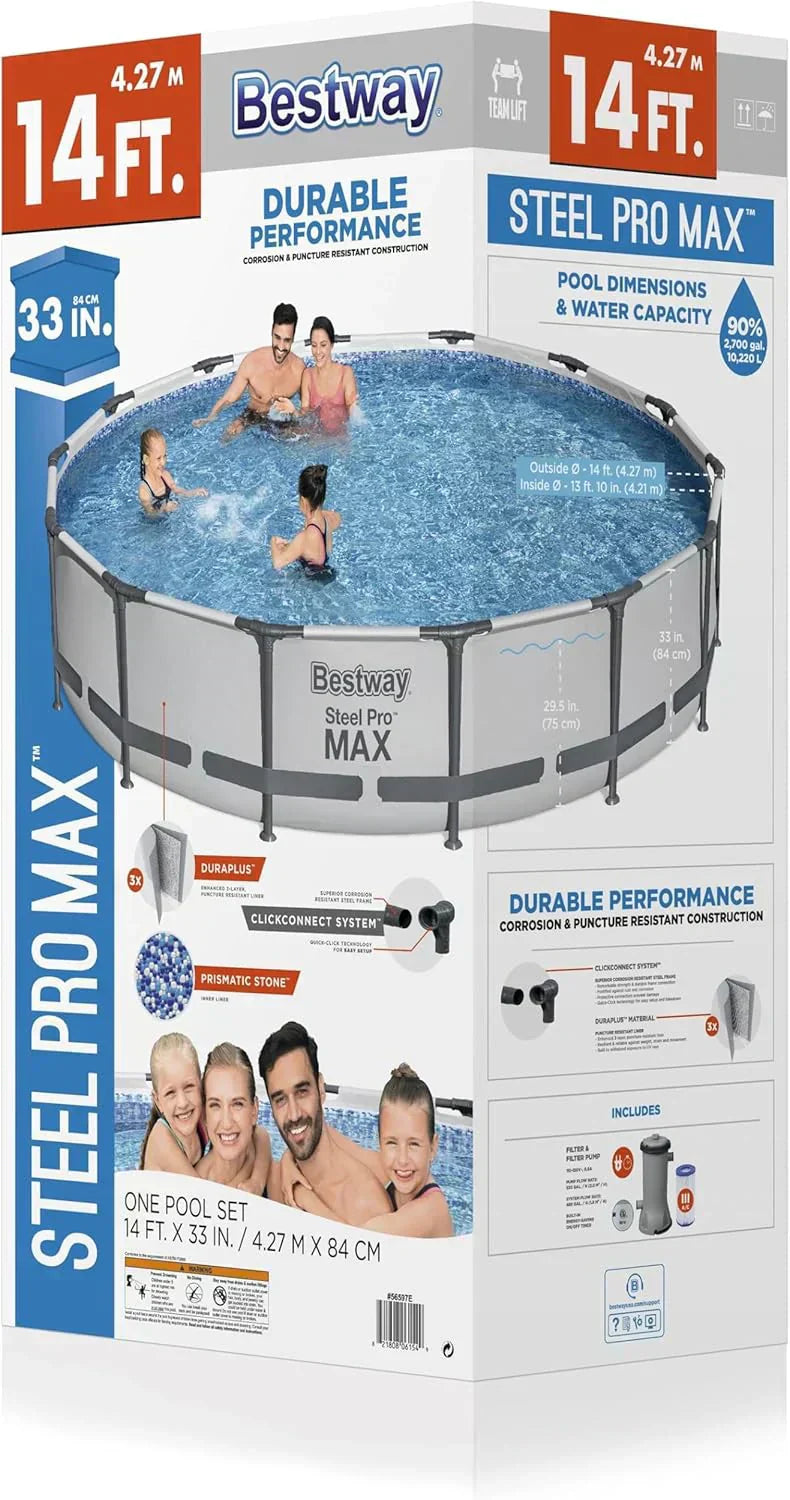 Steel Pro MAX 10 Foot x 30 Inch Round Metal Frame Above Ground Backyard Swimming Pool Set wourant