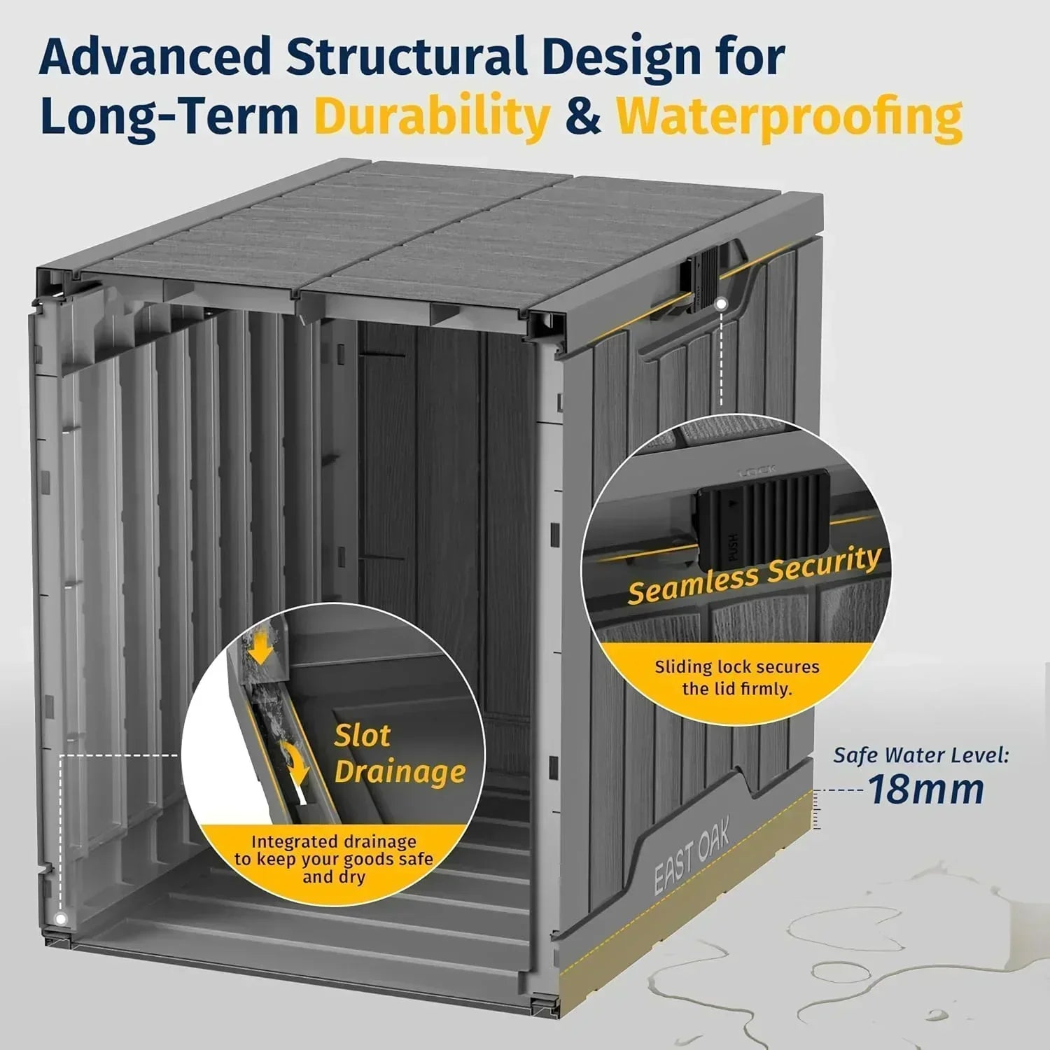 EAST OAK Outdoor Storage Box 60 Gallon Deck Box Indoor and Outdoor Use Waterproof Resin Storage wourant