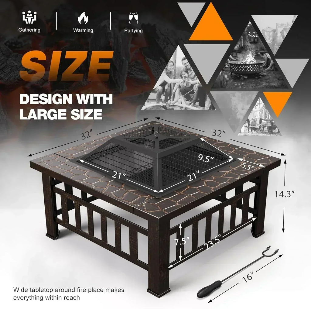 Devoko Outdoor Fire Pit 32 Inch Firepit Table Metal Outdoor Fireplaces with Waterproof Cover wourant