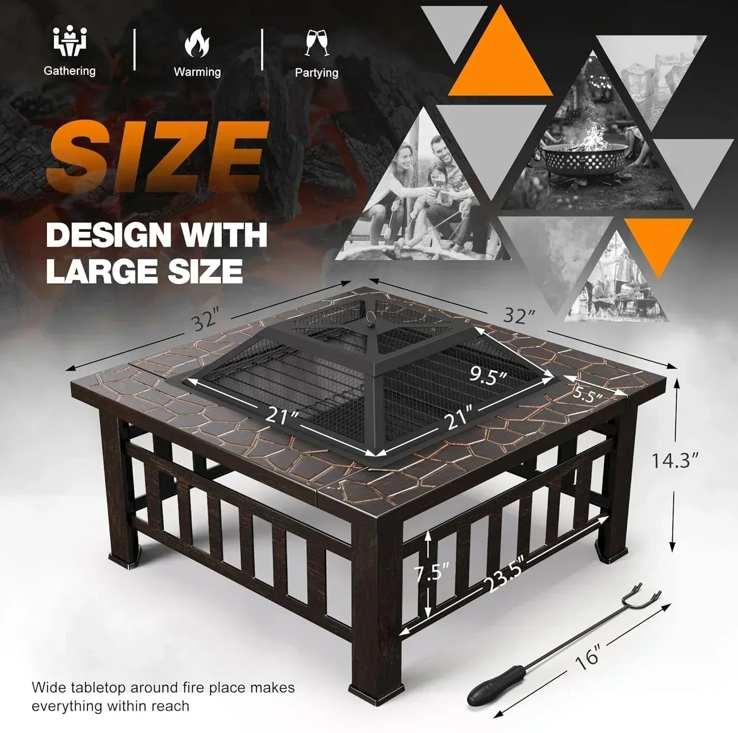 Devoko Outdoor Fire Pit 32 Inch Firepit Table Metal Outdoor Fireplaces with Waterproof Cover wourant