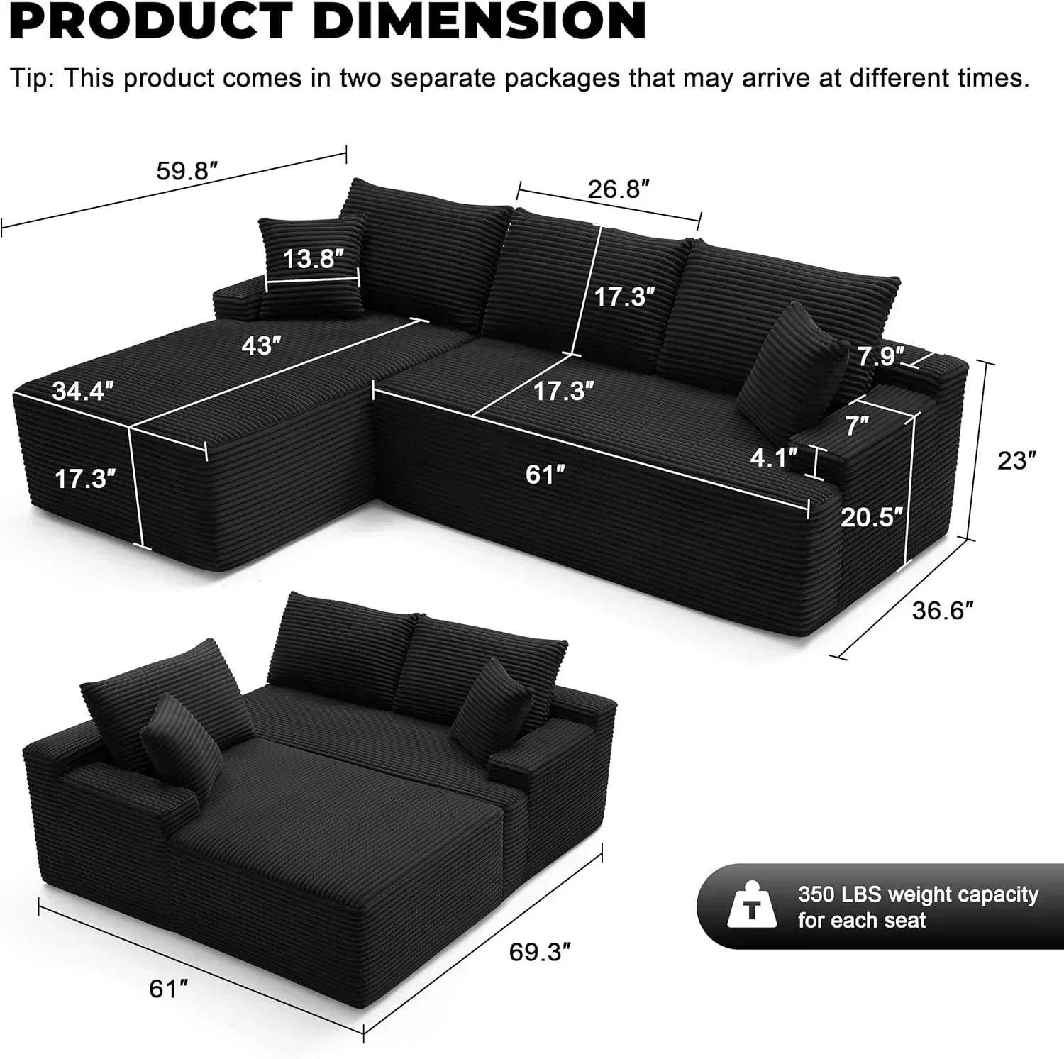 110-inch cloud sofa boneless sofa in the living room modular sofa with deep seats wourant