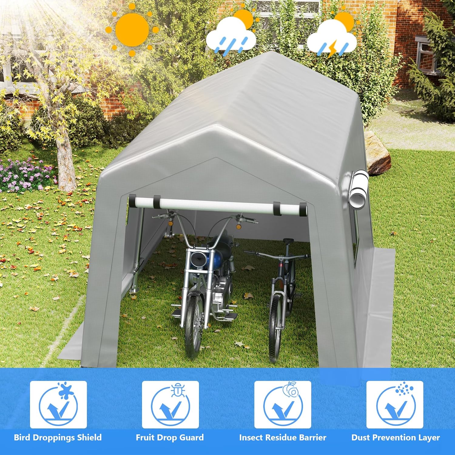 6x8 ft Heavy Duty Carport Tent Portable Garage Removable Side Walls Four Seasons Tarpaulin wourant