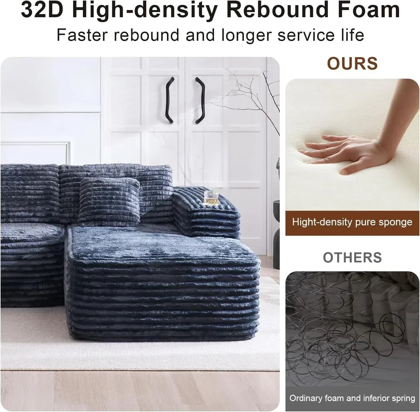Cloud section sofa with L-shaped recliner modern modular sofa built-in cup holder wourant