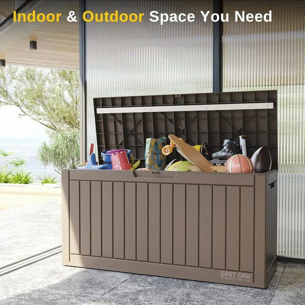 EAST OAK Outdoor Storage Box 60 Gallon Deck Box Indoor and Outdoor Use Waterproof Resin Storage wourant