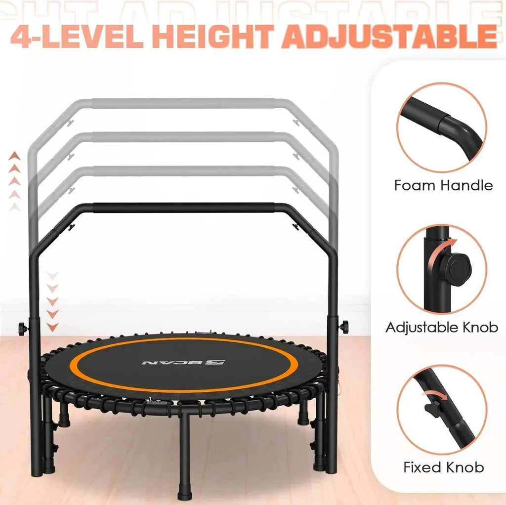 BCAN 450/550 LBS Foldable Mini Trampoline Fitness Trampoline Bungees Adjustable Foam Handle wourant