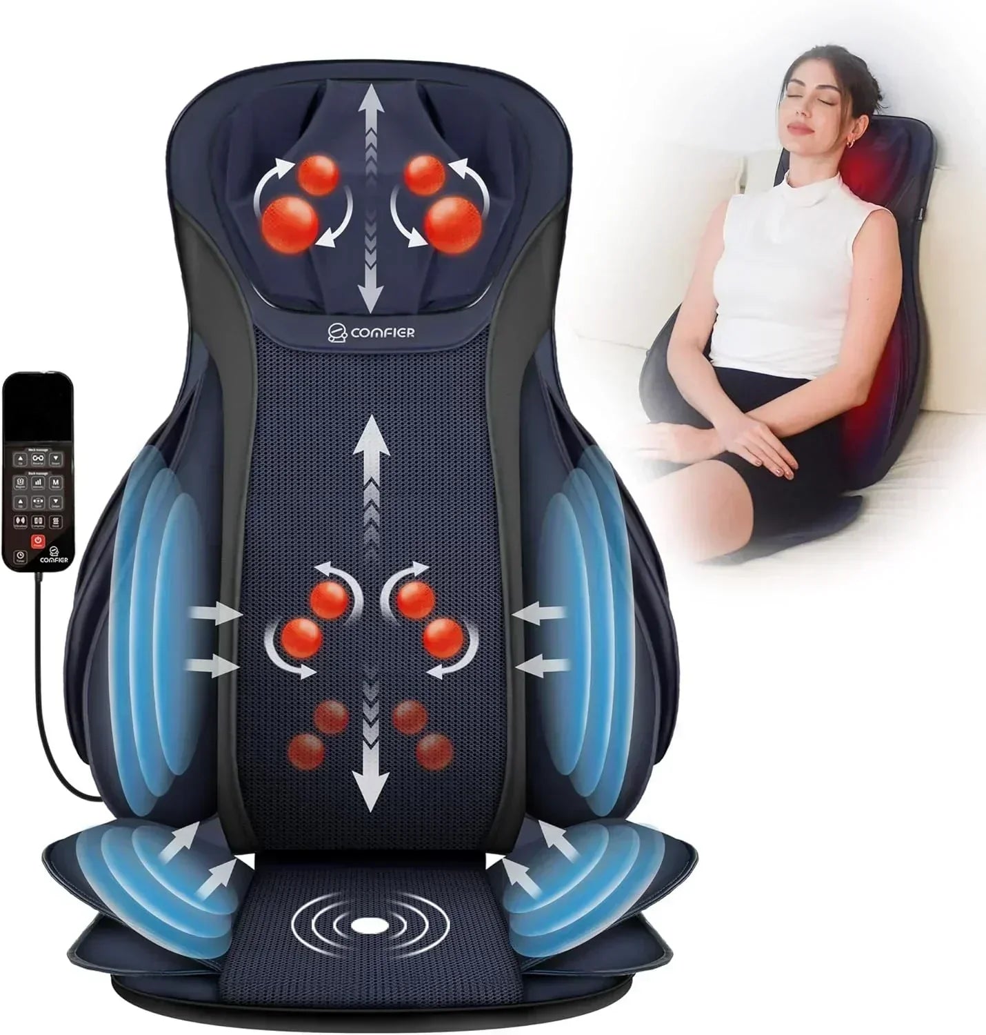 COMFIER Massager Chair with Heat Shiatsu Neck Back Massager Portable with Compress wourant