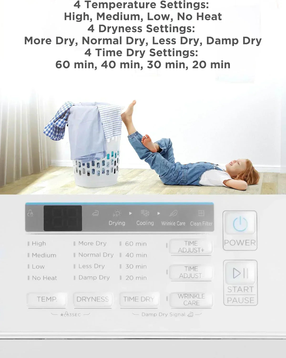 Compact Clothes Dryer 1.5 Cu. Ft. 850W Electric Dryer 120V Vented Dryer Stainless Steel Drum wourant