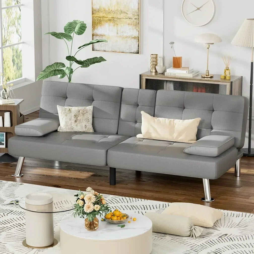 Homall Futon Sofa Bed Leather Futon Couch with Armrests Adjustable Recliner Sleeper Sofa Bed wourant