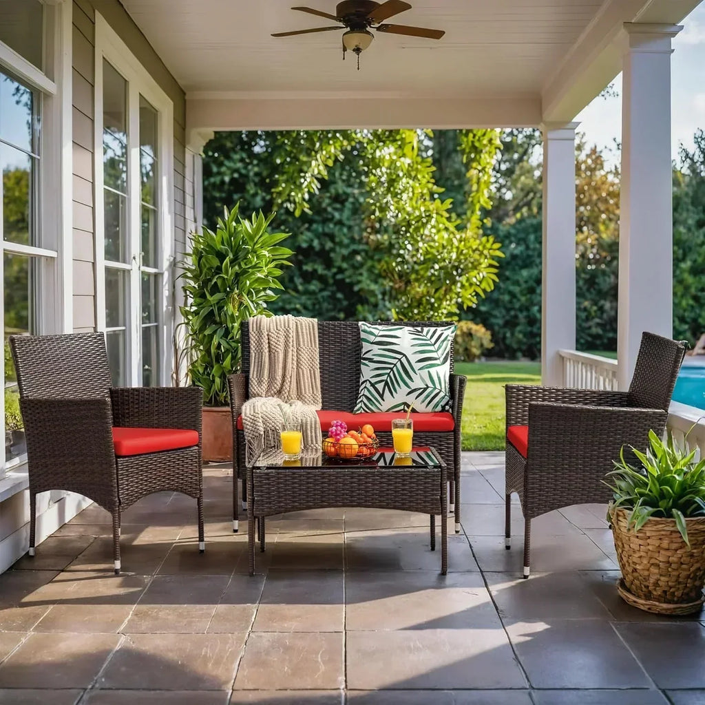 4 piece outdoor patio furniture set rattan chair wicker set wourant