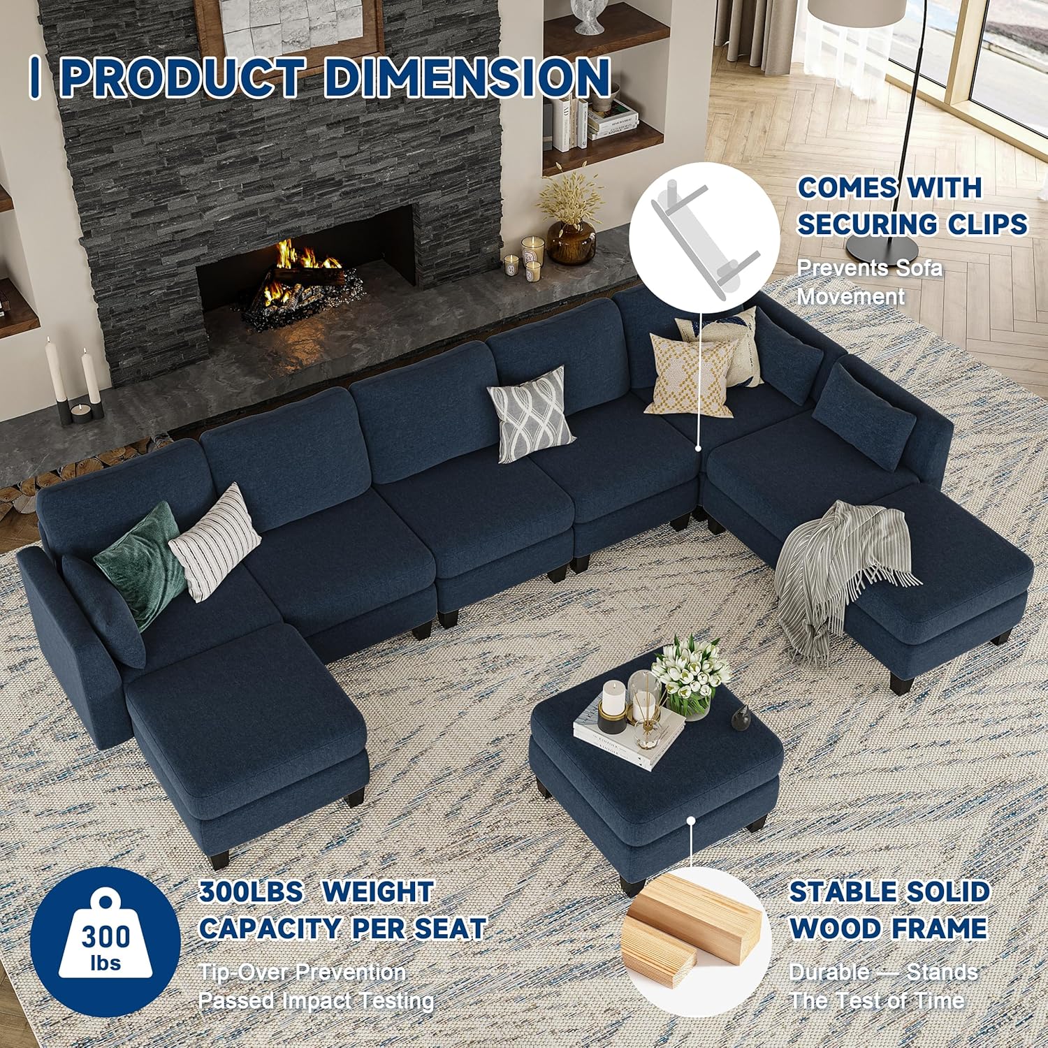 Modular Sectional Sof Convertible U Shaped Sofa Couch with High Density Memory Foam wourant