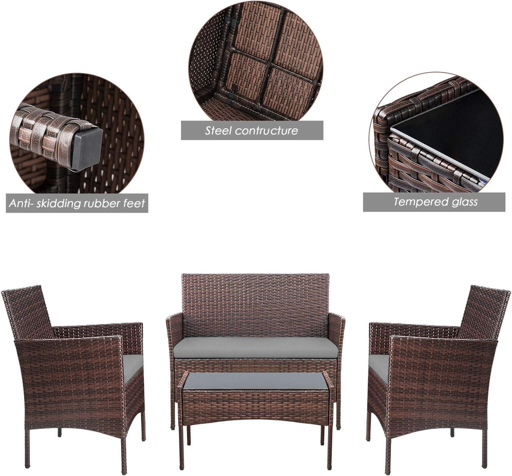 4 piece outdoor patio furniture set rattan chair wicker set wourant
